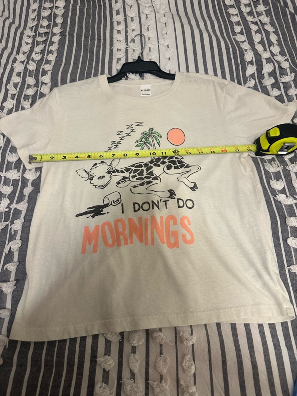 Redone 70s Loose Tee “ I Don’t Do Mornings Graphic - White with Orange Print - Picture 11 of 11